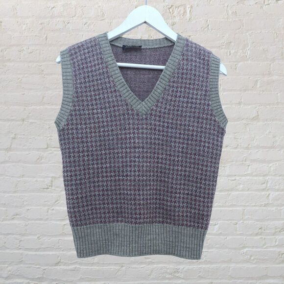 Vintage Wool Vest Purple Cream Patterned Knit David Brett Size XS/S - Picture 2 of 11